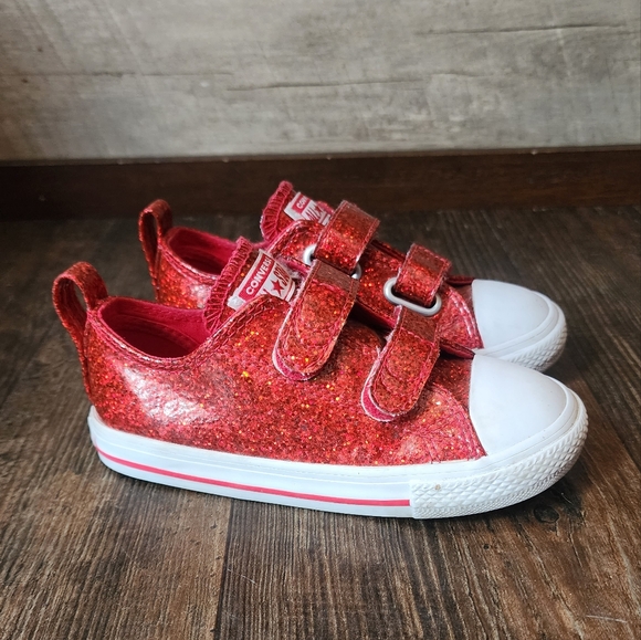 Sparkly Converse Red Sneakers - Picture 1 of 4